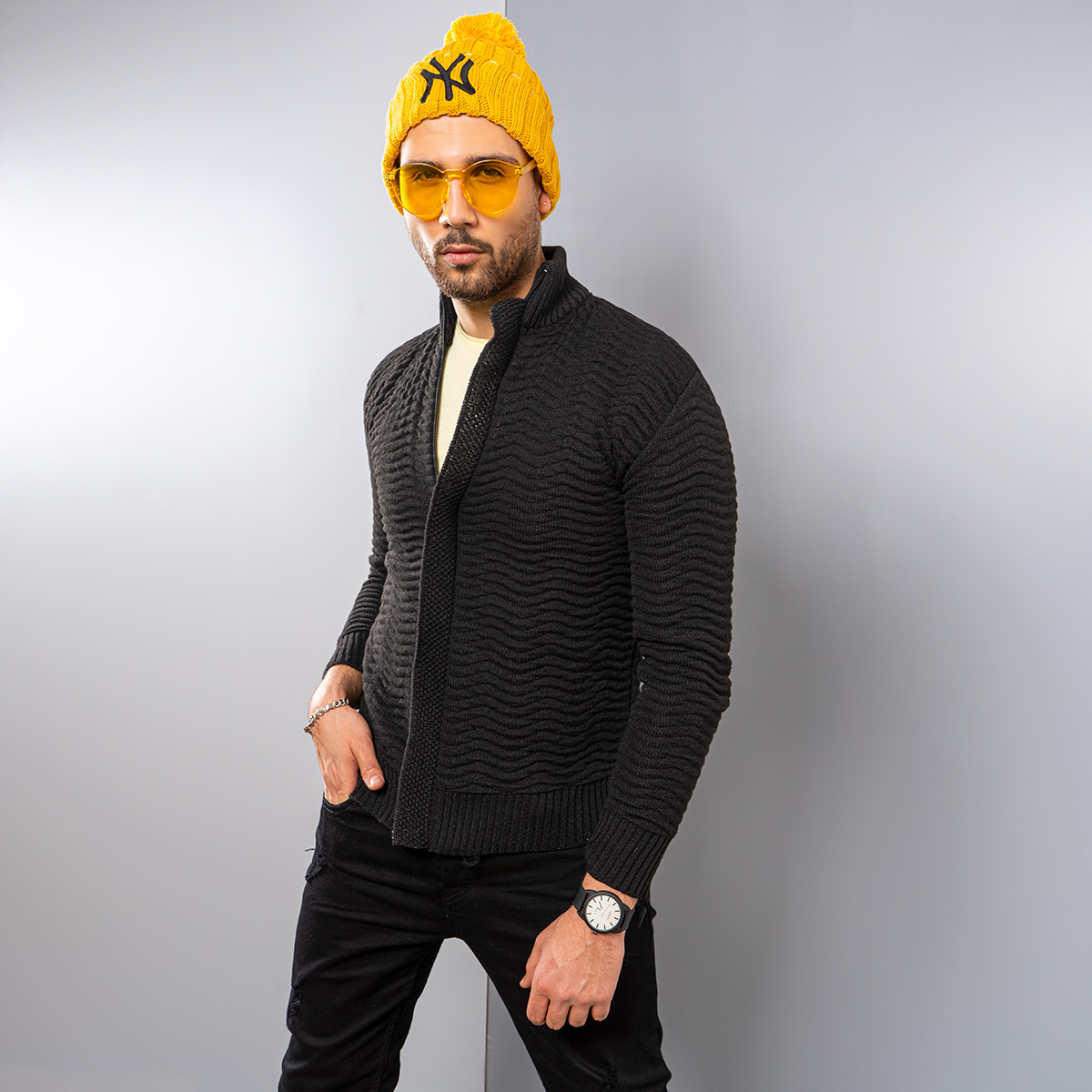 سوئیشرت بافت مشکی مردانه مدل Jenly