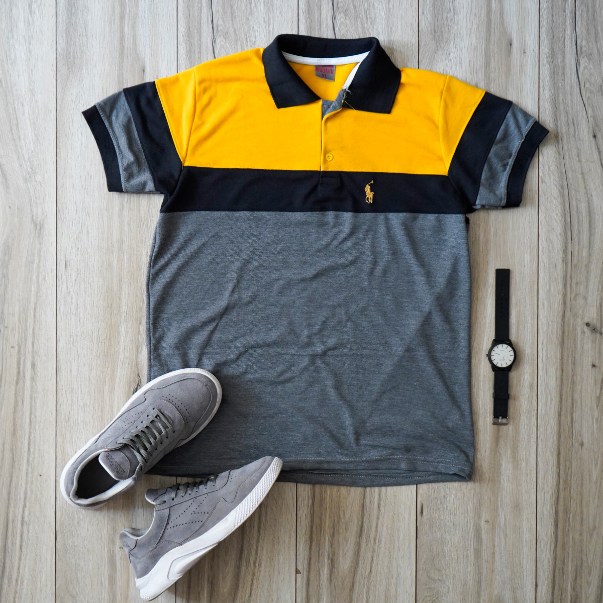 تيشرت مردانه رنگ طوسي زرد مدل chian