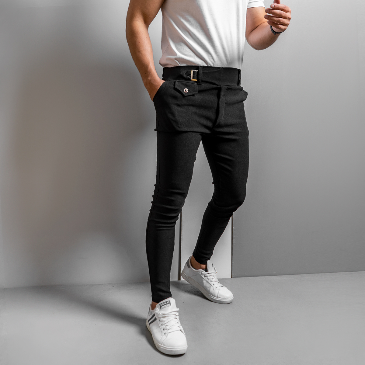 شلوار تك سگك مردانه مشكي مدل Remin