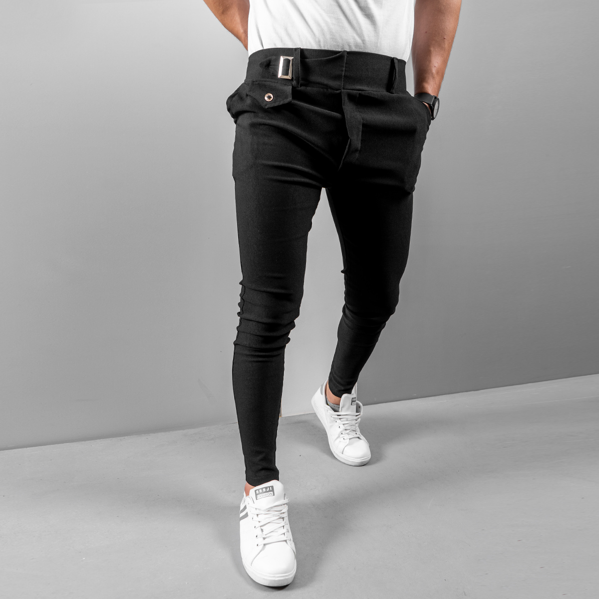 شلوار تك سگك مردانه مشكي مدل Remin