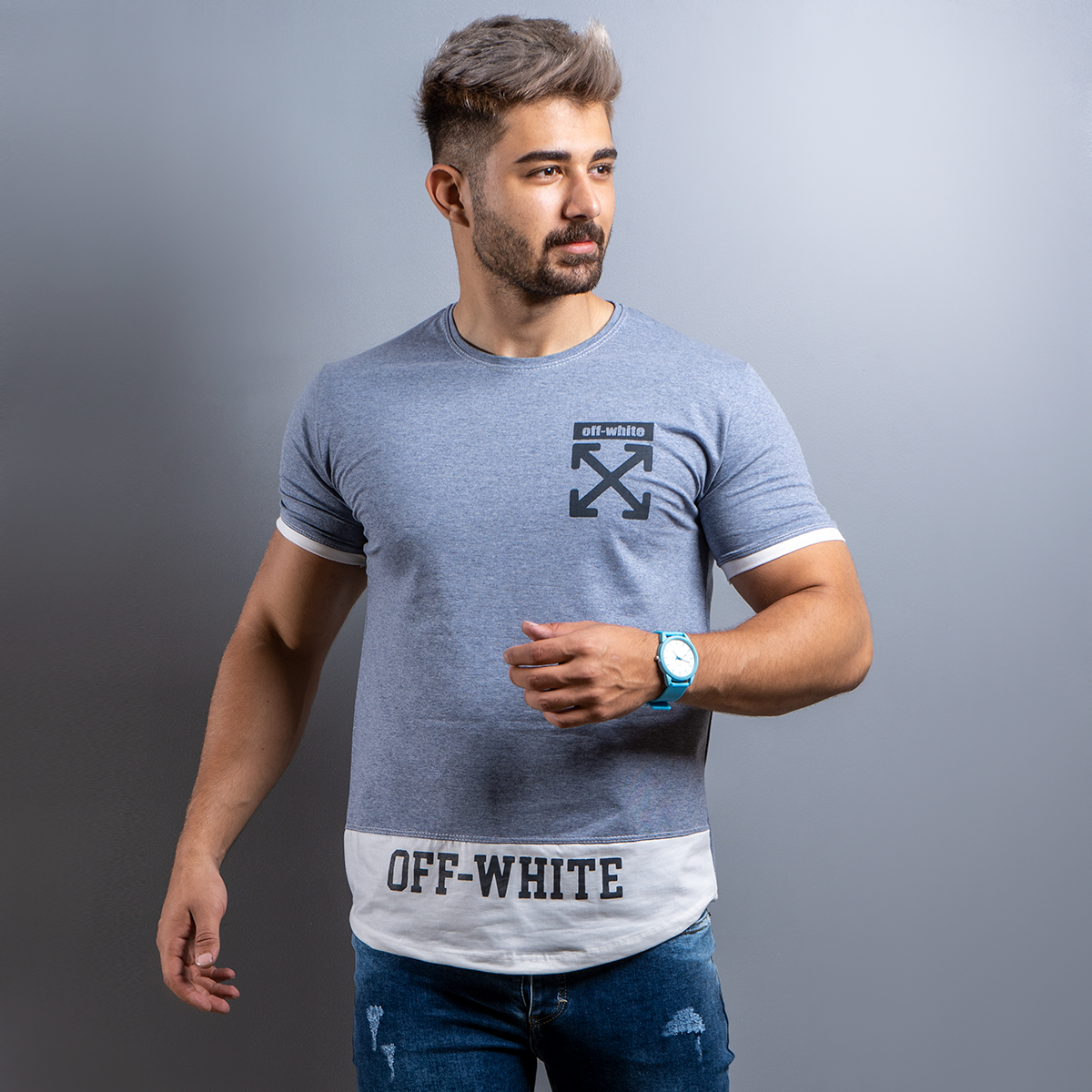 تیشرت Off-White مردانه طوسی مدل Clold