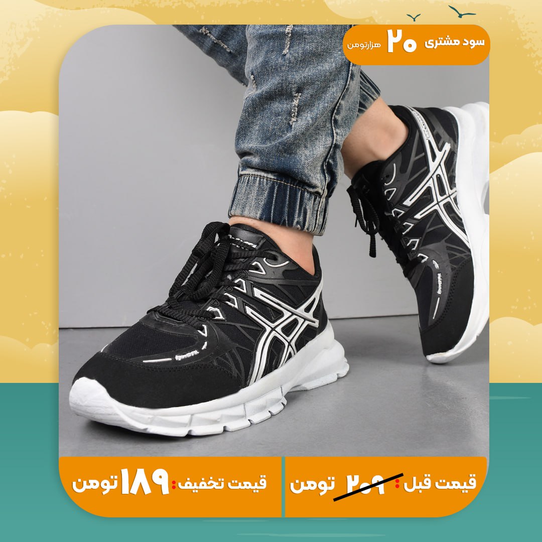 کفش ورزشی Asics مردانه مشکی سفید مدل Kaloni
