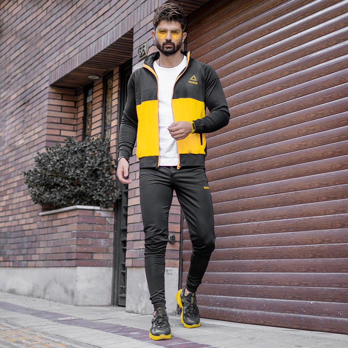 ست سوئیشرت شلوار Reebokمردانه مشکی زرد مدل Anil