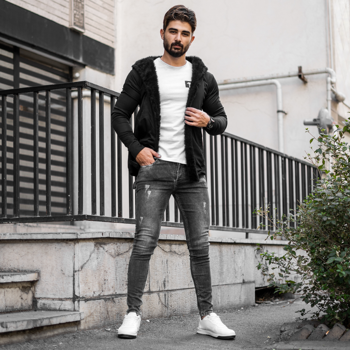 شنل مردانه خزدار مشکی مدل Farhad