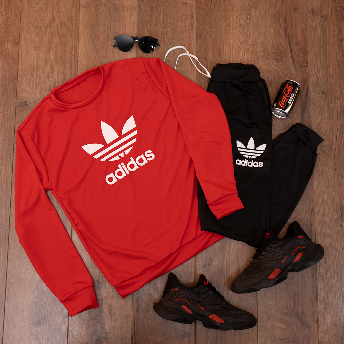 ست بلوز شلوار Adidas مردانه قرمز مشکی مدل Hani