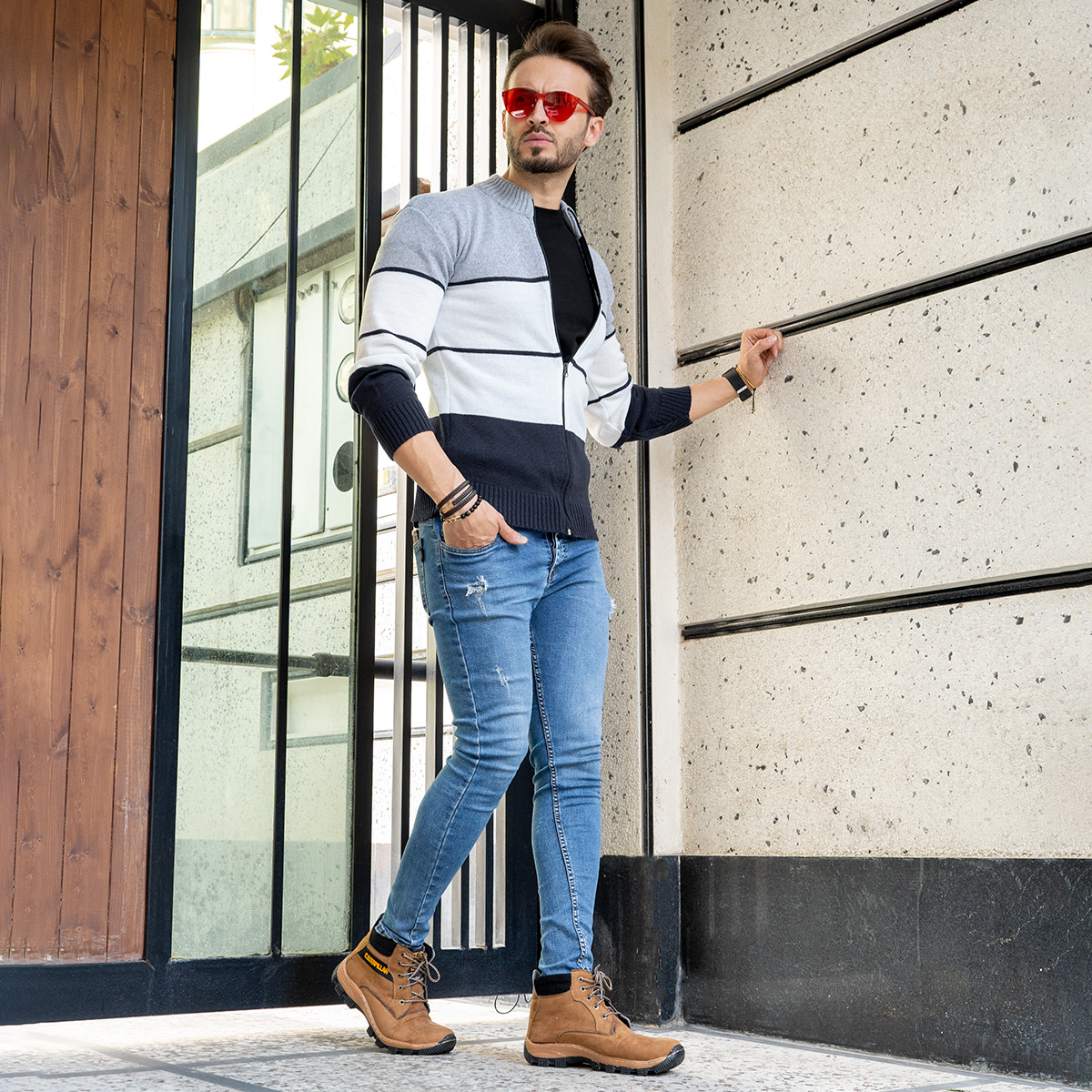 سویشرت بافت زیپ دار مردانه سه رنگ مدل ABED