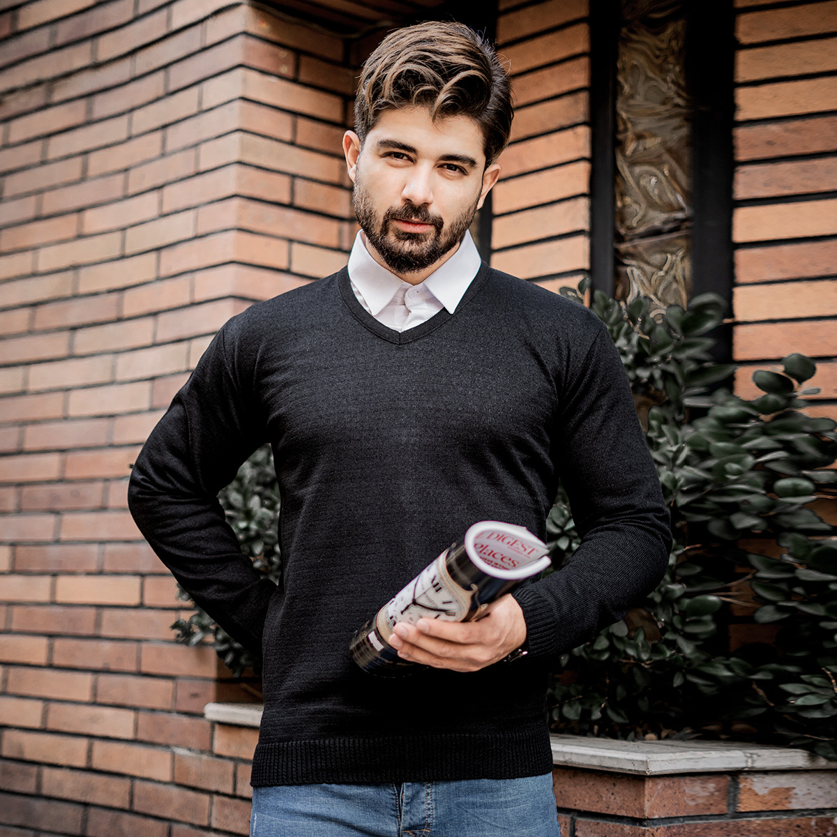 پلیوربافت یقه هفت مشکی مردانه مدل sorosh