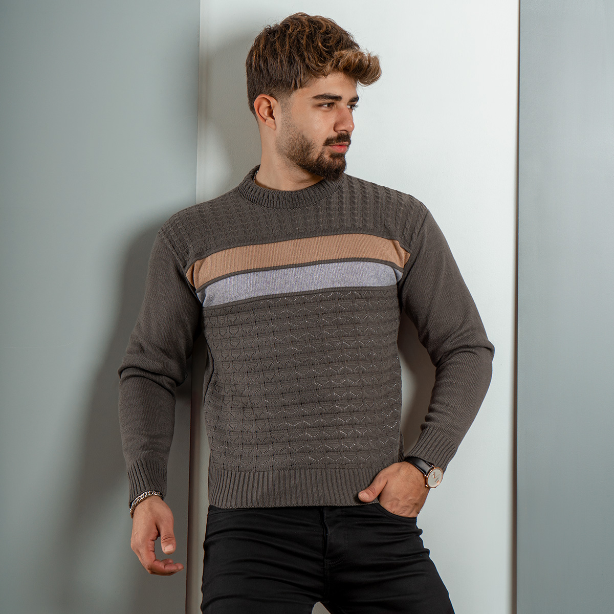 پلیور مردانه (T) یقه گردمدل Ariya	 رنگ دودی