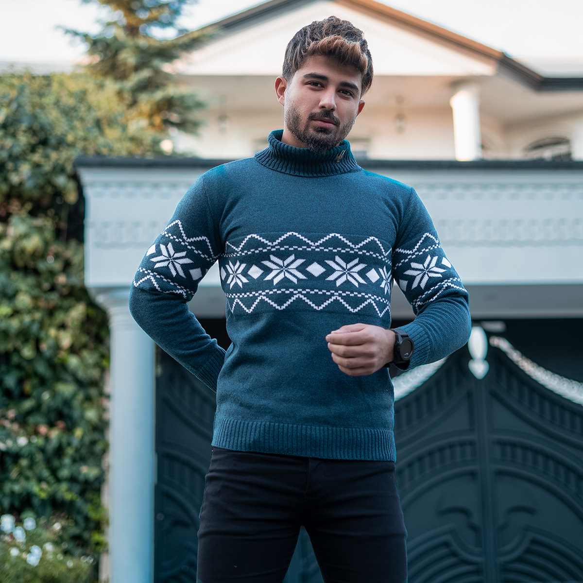 یقه اسکی مردانه کله غازی حاشیه سفید مدل Arja