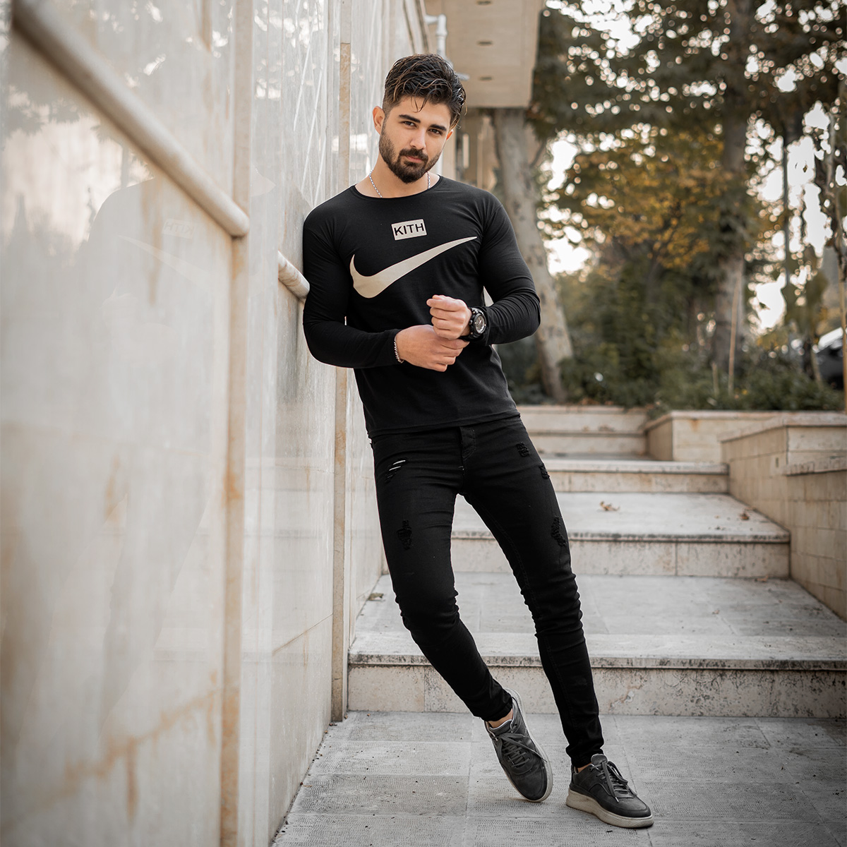 تیشرت آستین بلندمردانه Nike مشکی مدل A77