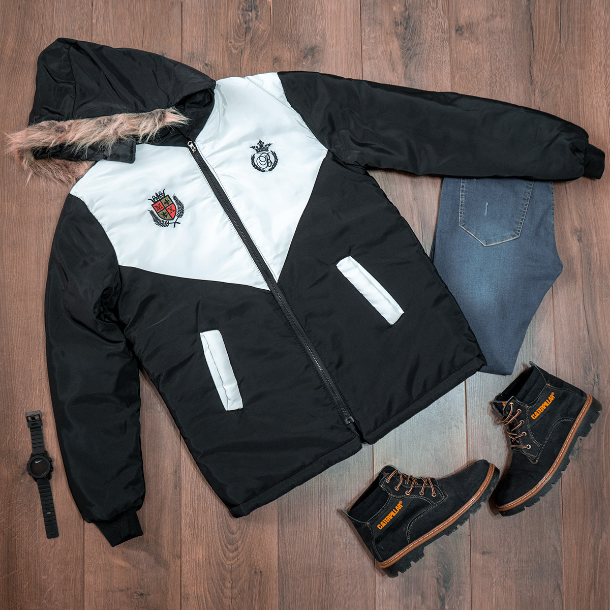 کاپشن مردانه مشکی سفید مدل Arin