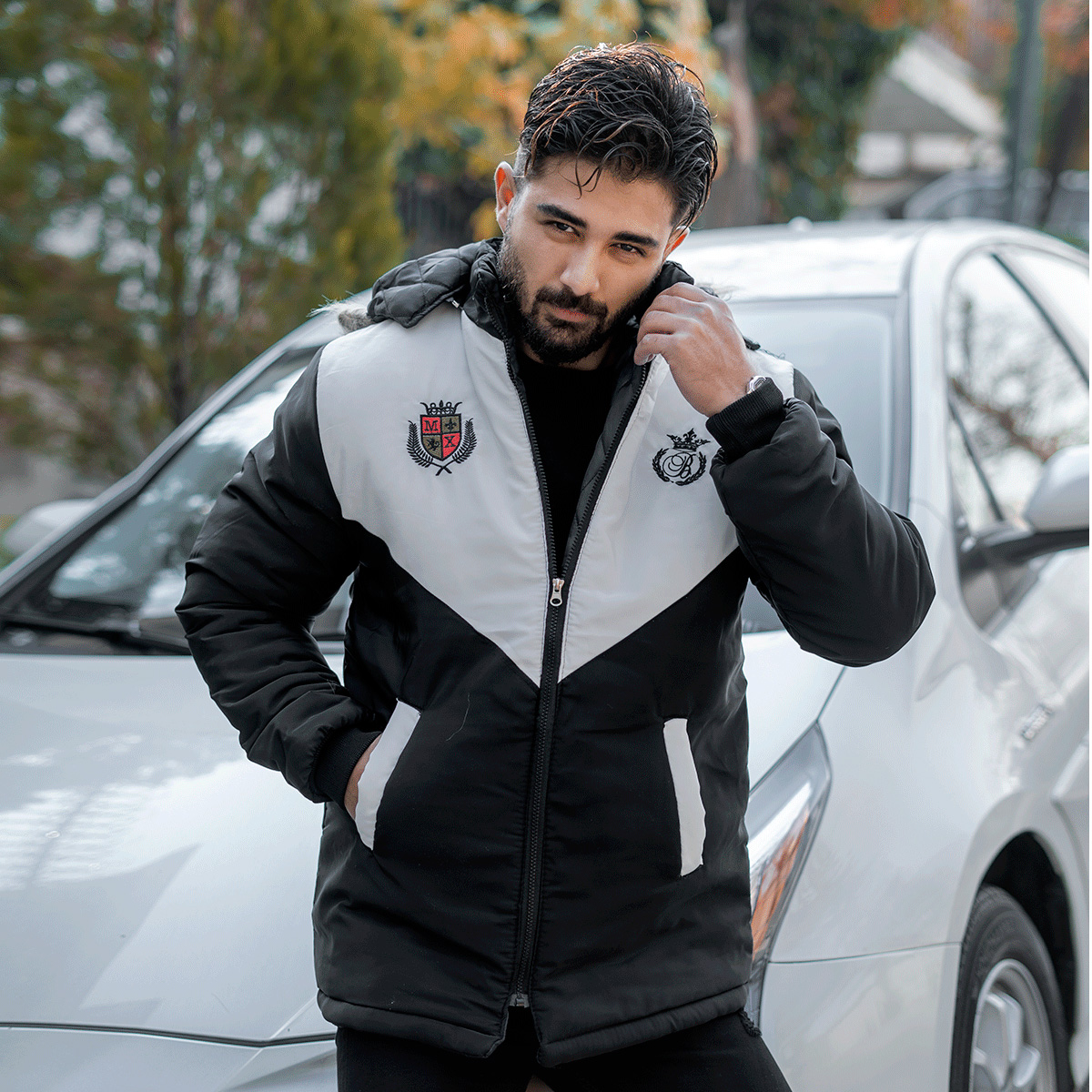 کاپشن مردانه مشکی سفید مدل Arin