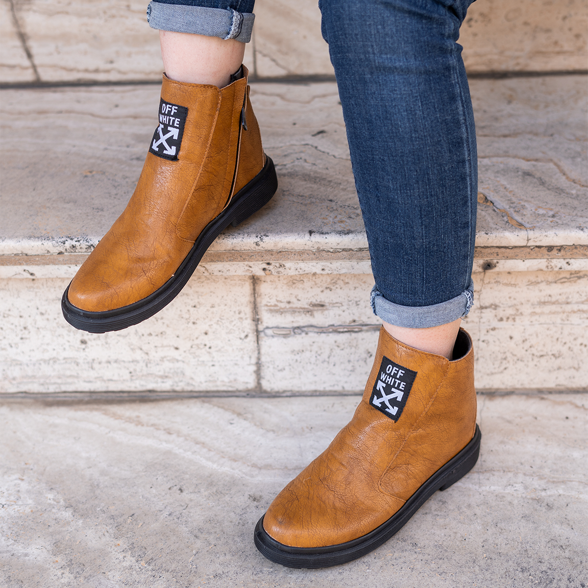 نیم بوت off white دخترانه عسلی مدل Nili