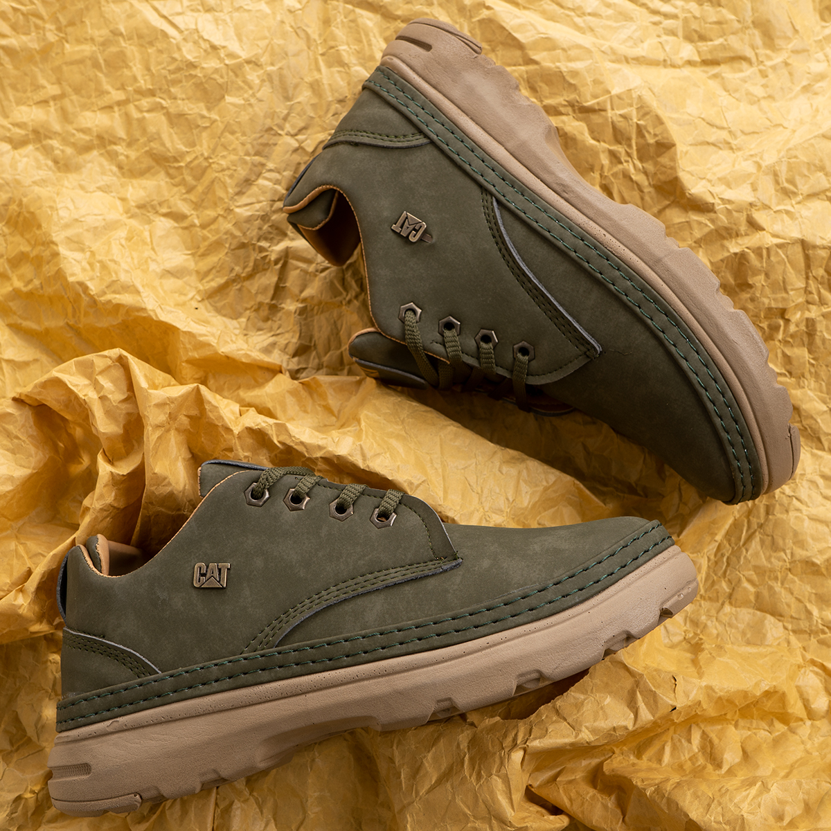 کفش تخت CAT سبز زیتونی مردانه مدل Magno