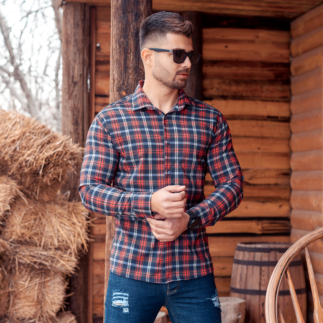 پیراهن چهارخانه قرمز سرمه ای مدلDivan