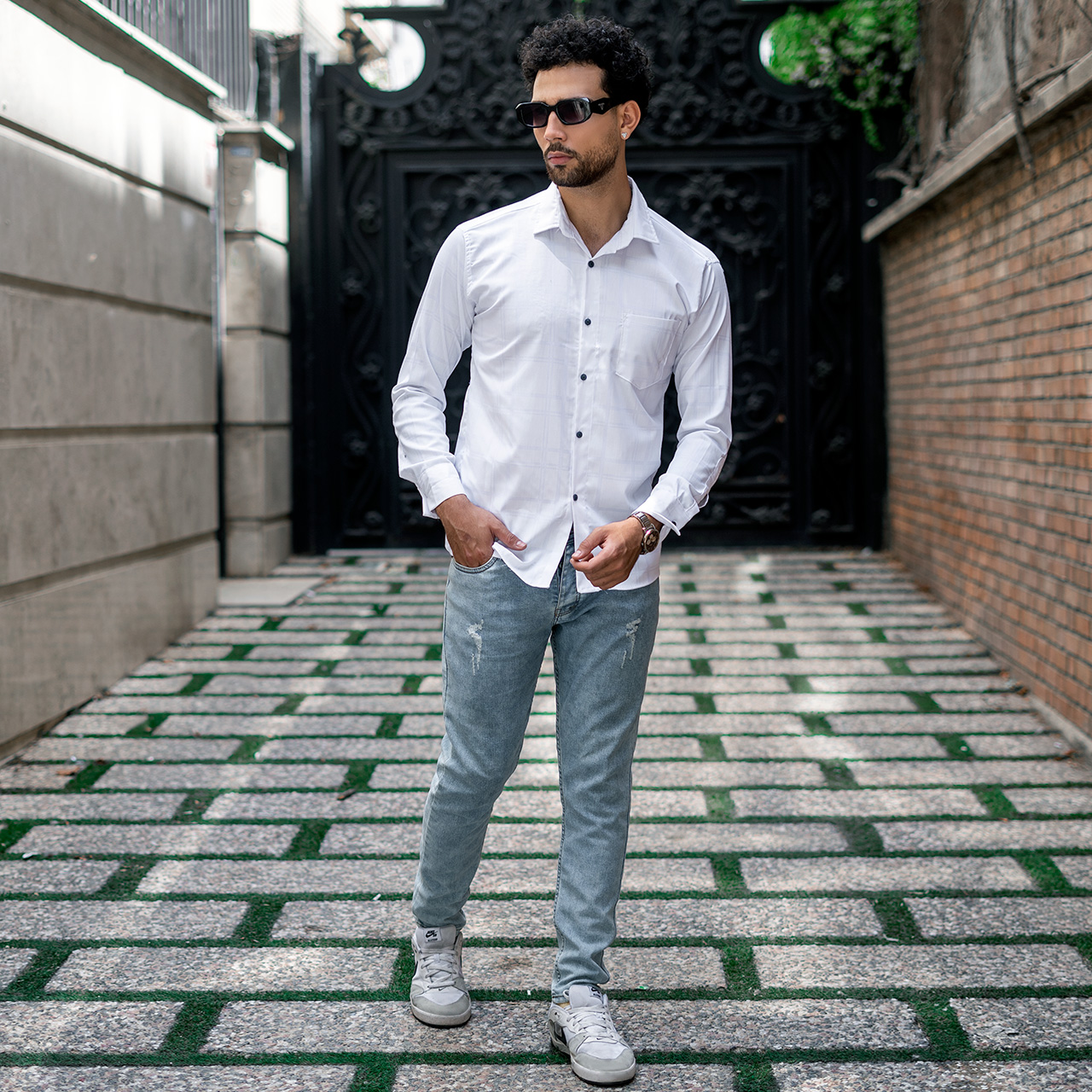 پیراهن مردانه چهارخونه سفید مدل Ravin