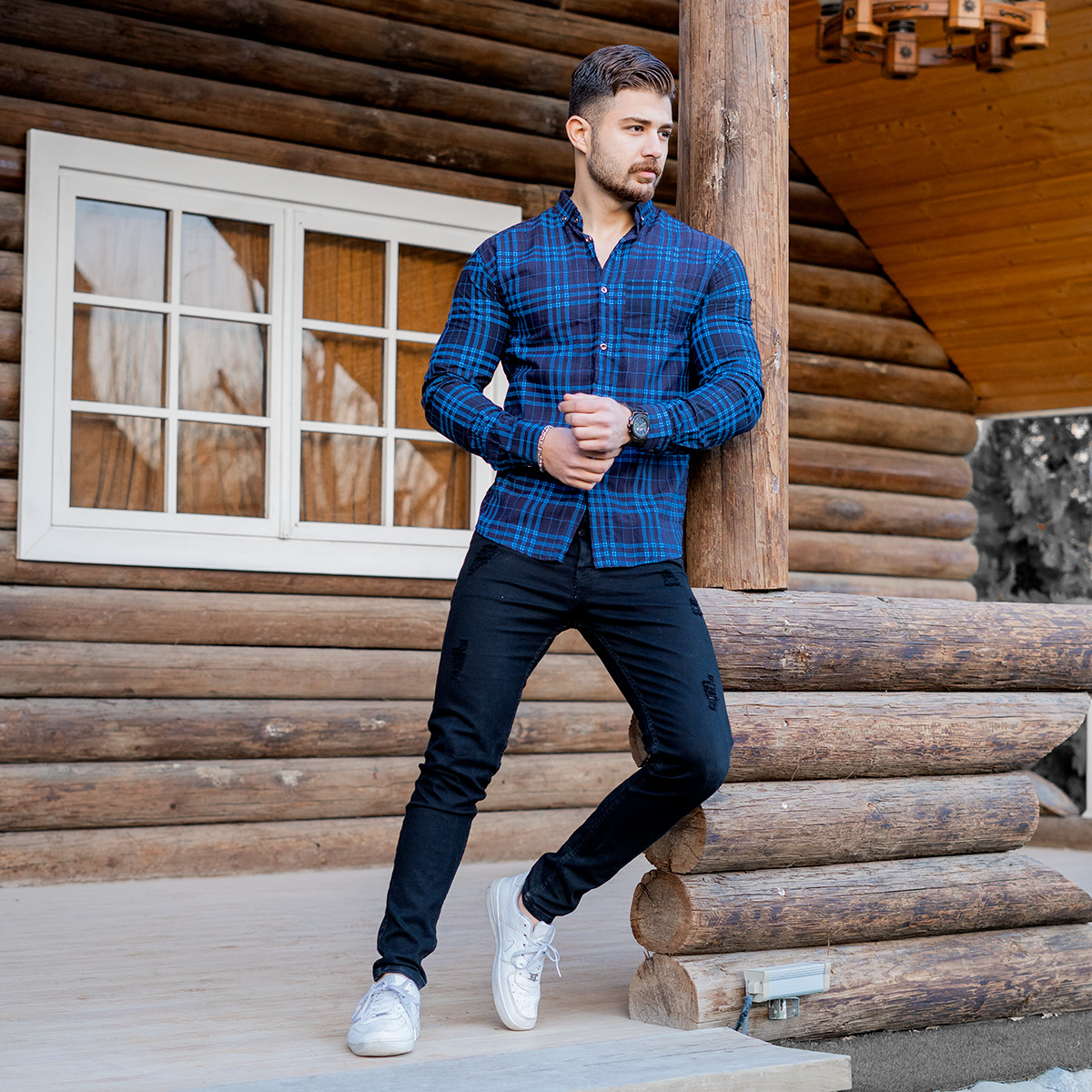 پیراهن چهارخونه مردانه آبی مدل farzam