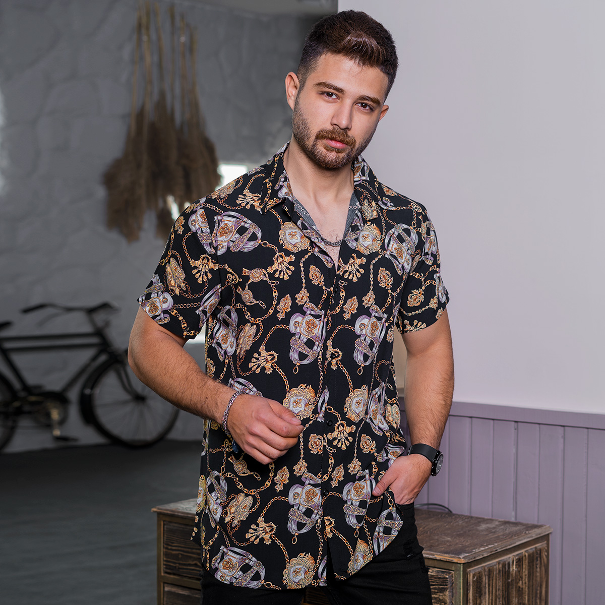 پیراهن هاوایی مردانه مدل Walo