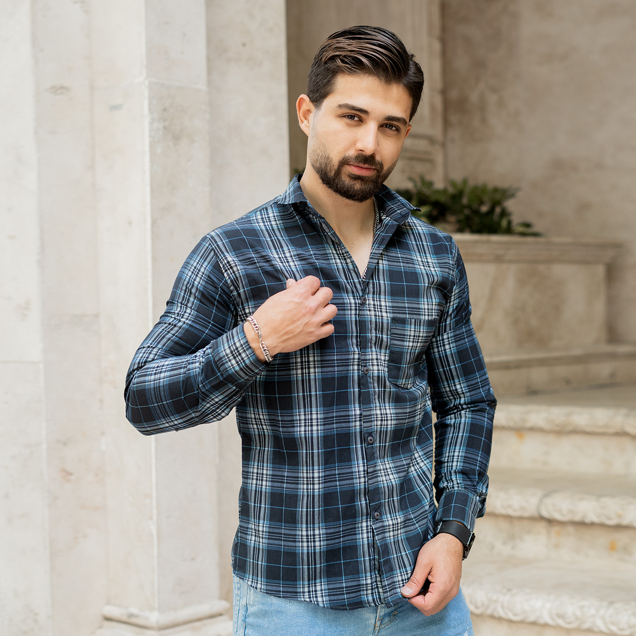 پیراهن مردانه (T)چهار خونه آبی مدلzava