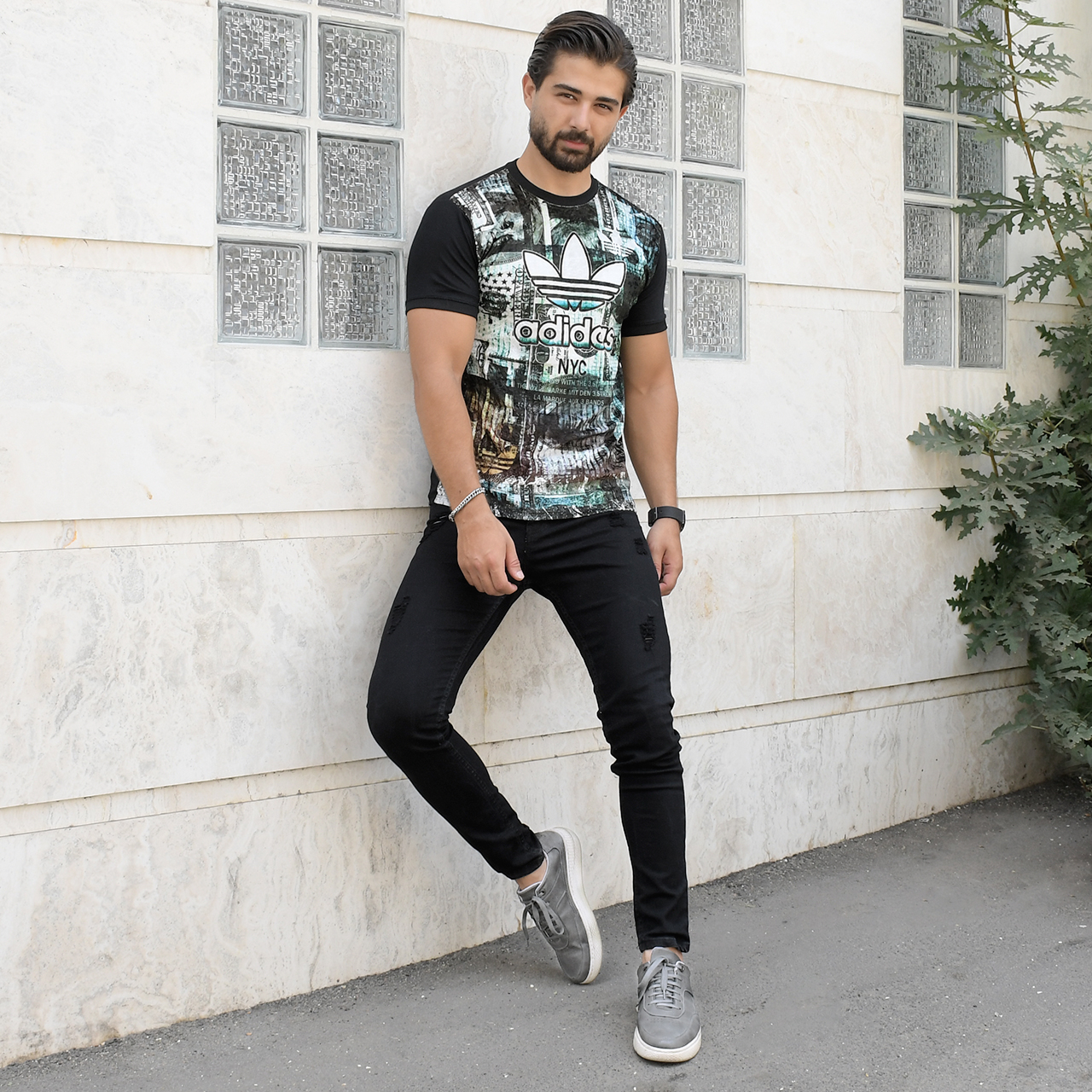 تیشرت مخمل مردانه آدیداس دلار سبز مدل L100