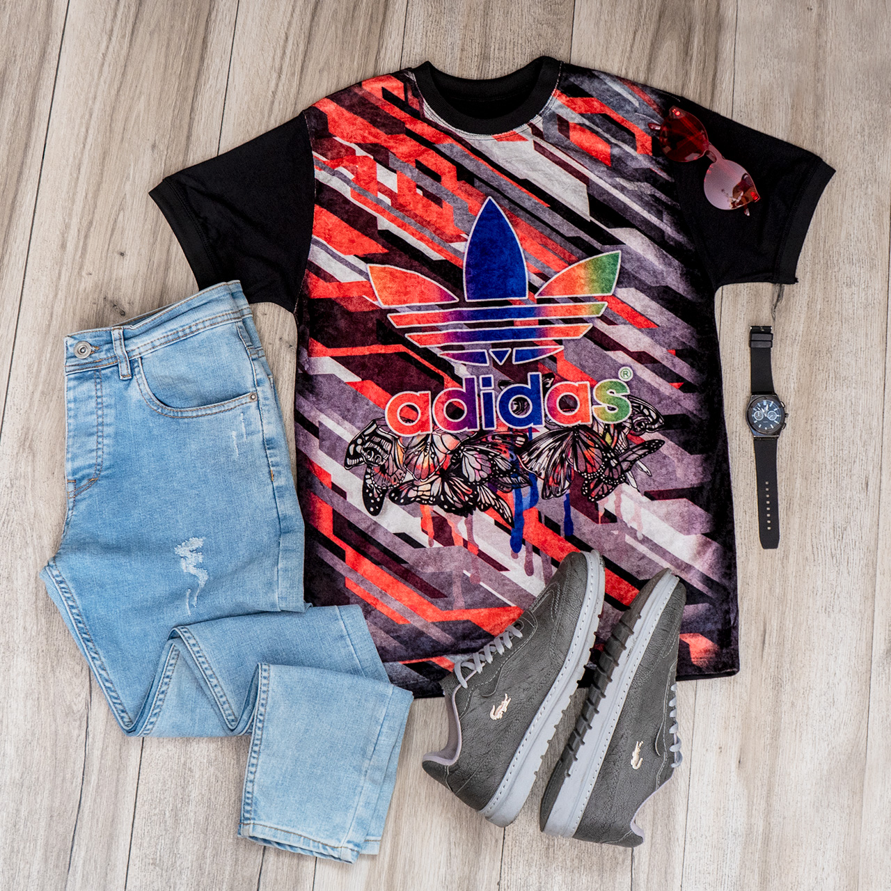 تیشرت مخمل مردانه آدیداس طرح پروانه مدل L102