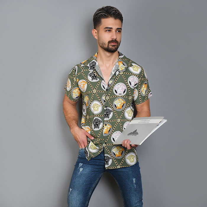 پیراهن هاوایی مردانه ورساچه سبز مدل p8