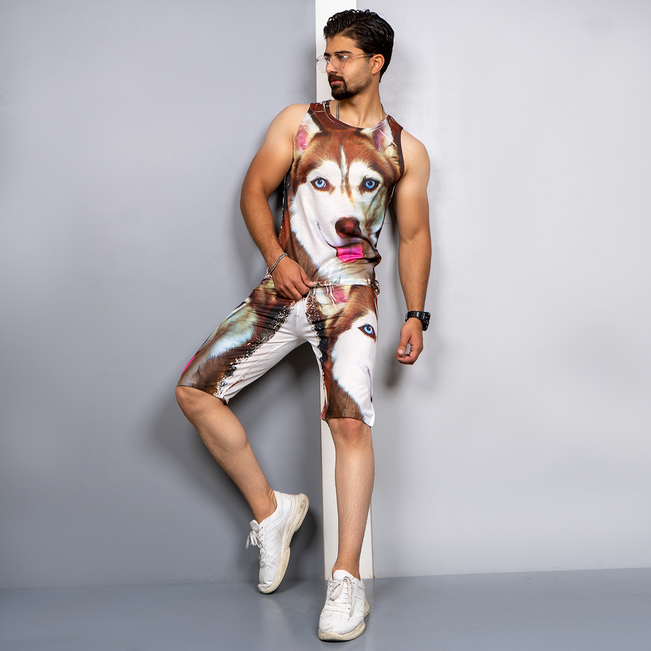 ست رکابی شلوارک قهوه ای مردانه مدل Husky