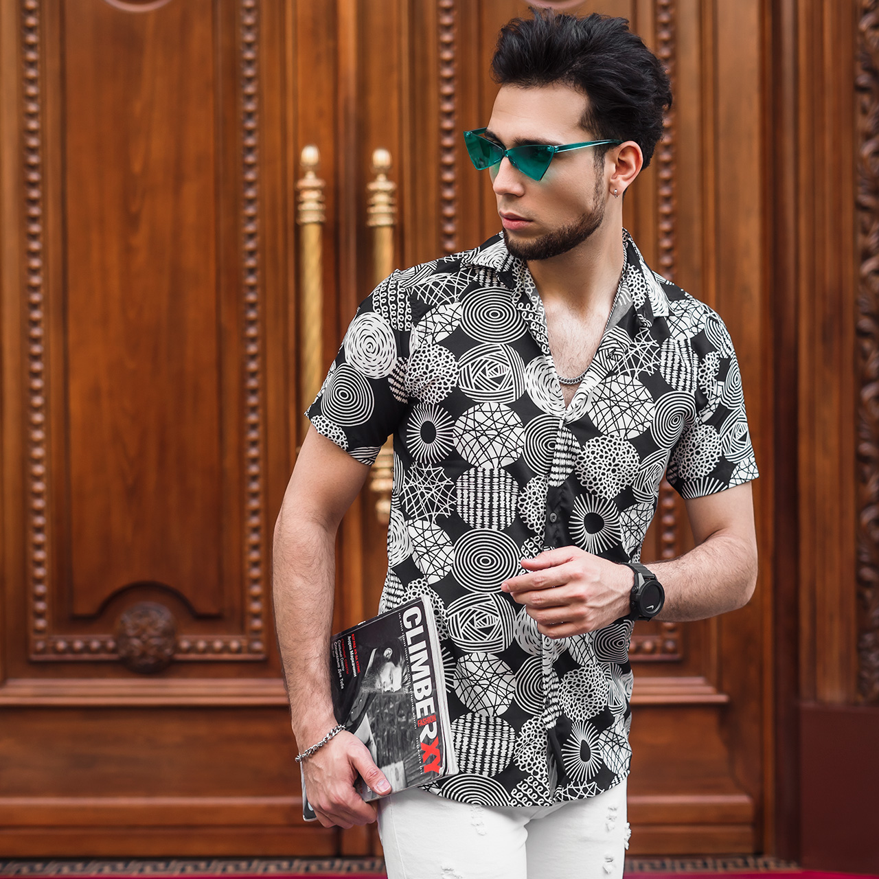پیراهن هاوایی مردانه طرح دایره مدل amona