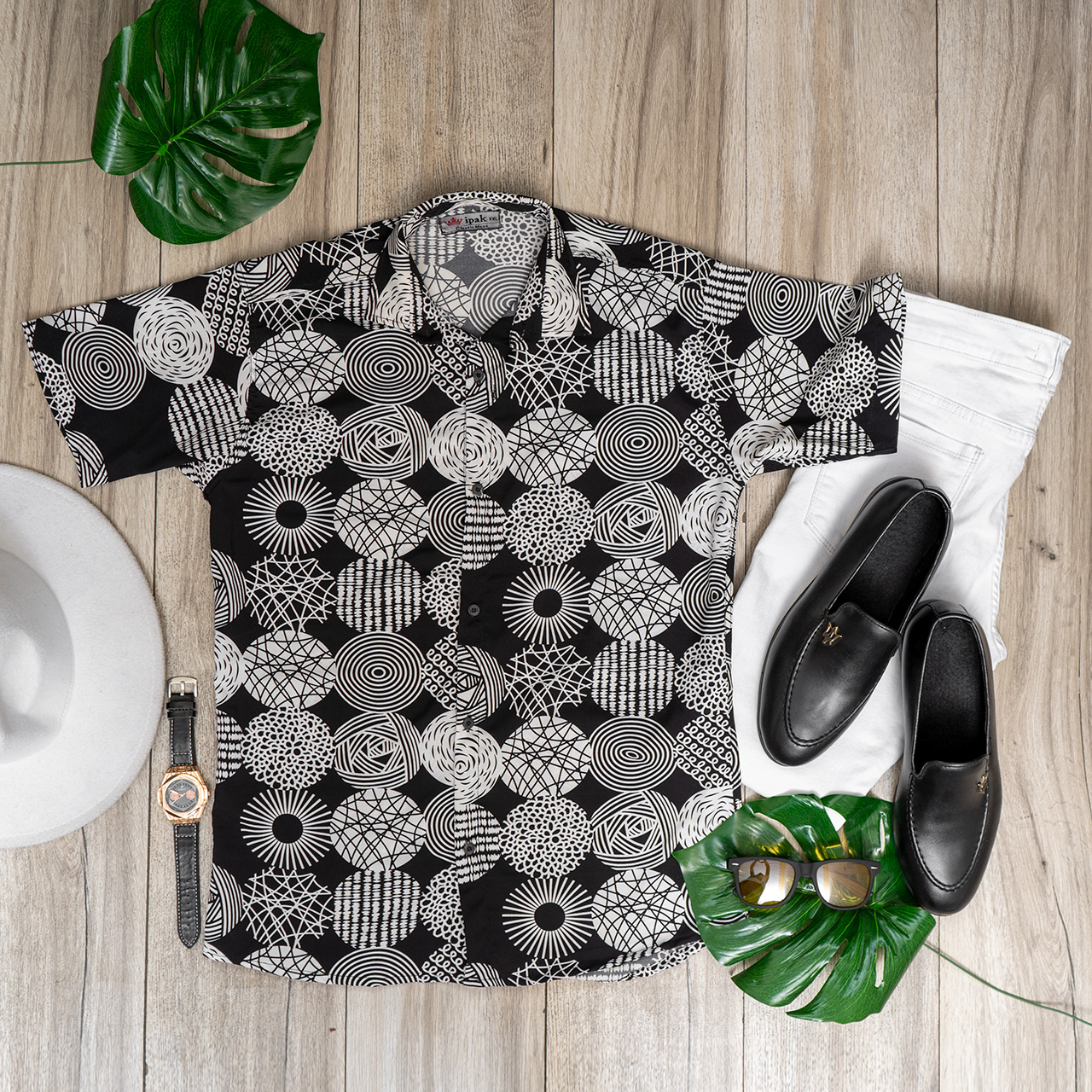 پیراهن هاوایی مردانه طرح دایره مدل amona