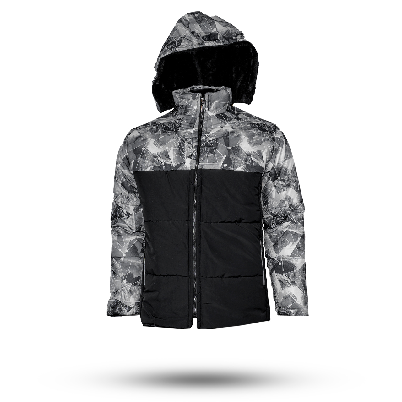 کاپشن مردانه طرح هندسی مشکی -طوسی مدلU800