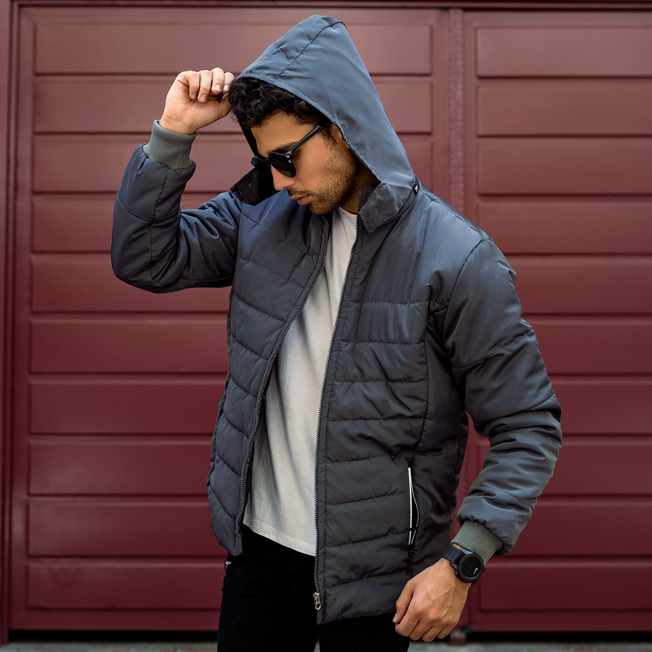 کاپشن مردانه ساده طوسی تیره مدلAidin