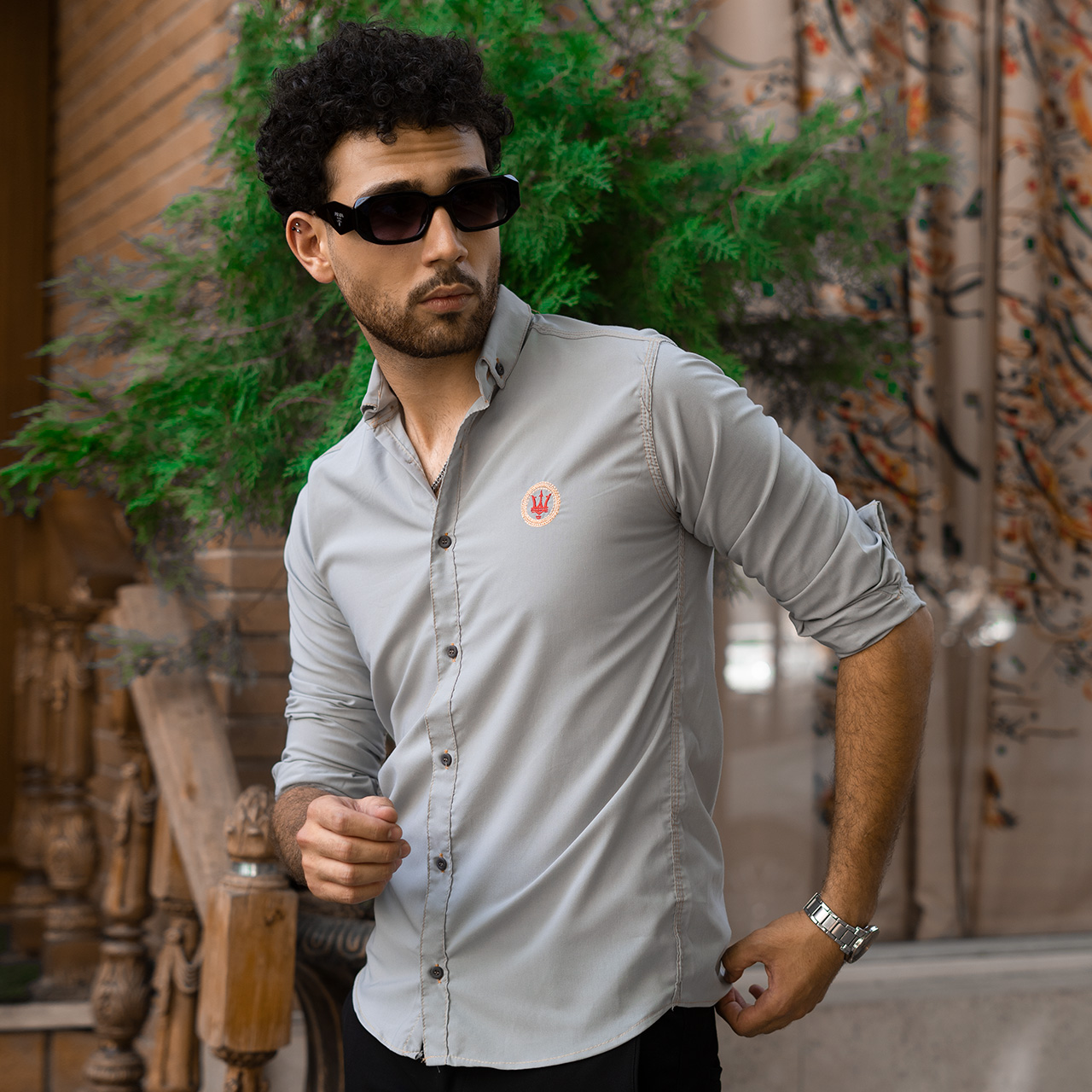 پیراهن مردانه طوسی روشن مدل Gabi