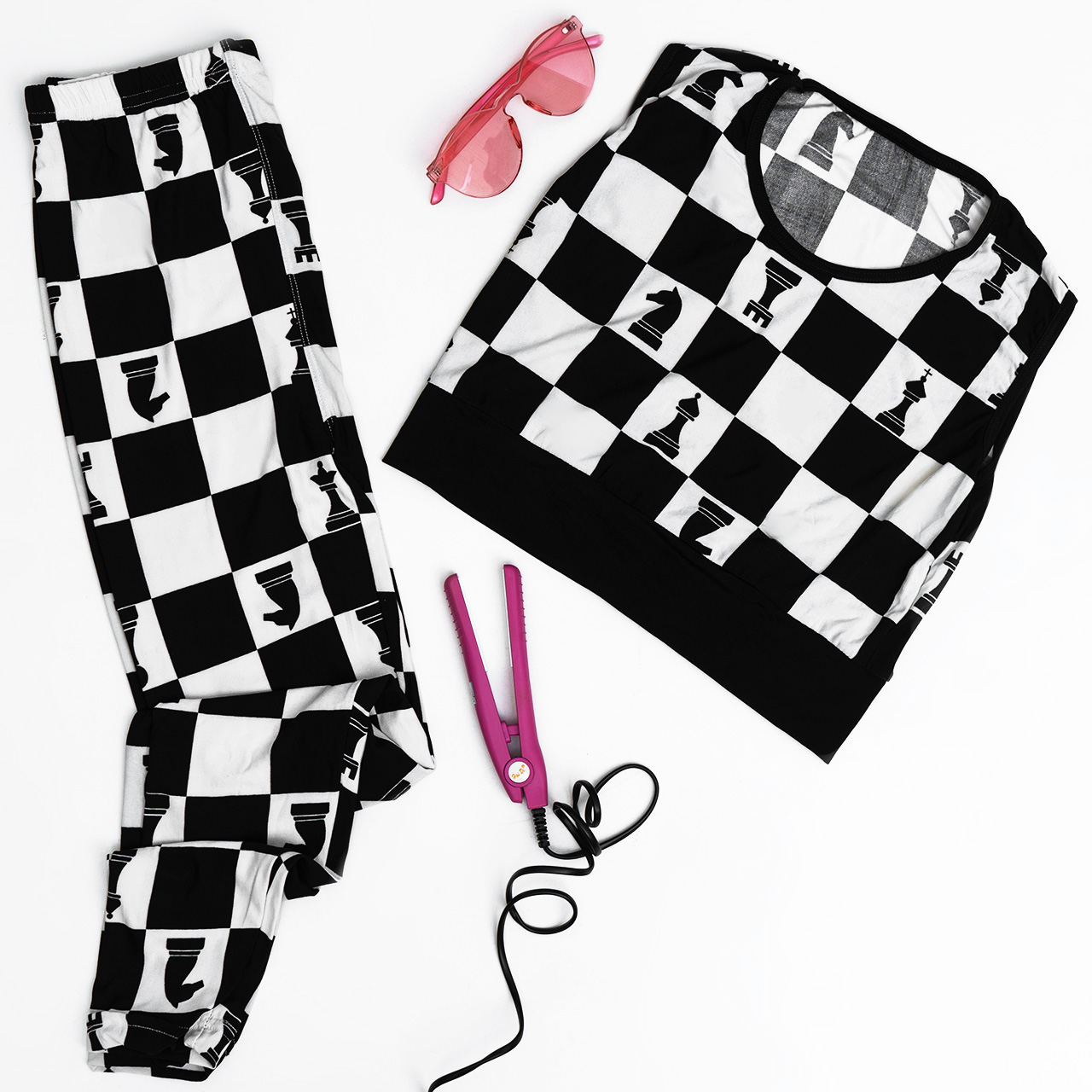 ست نیم تنه و ساپورت شطرنجی دخترانه مدل ۳۴۸