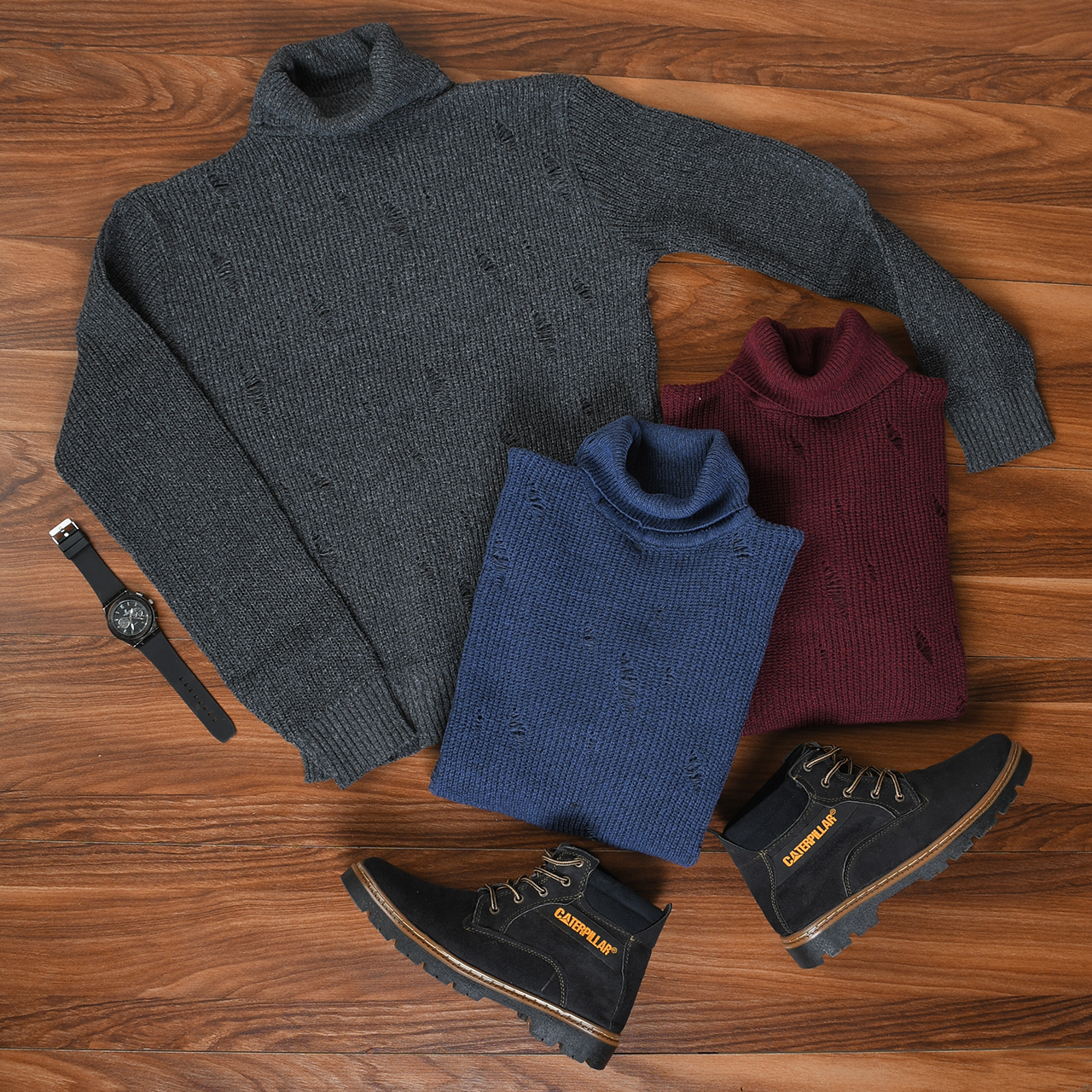 پلیور یقه اسکی طوسی زاپ دار مردانه مدل U10