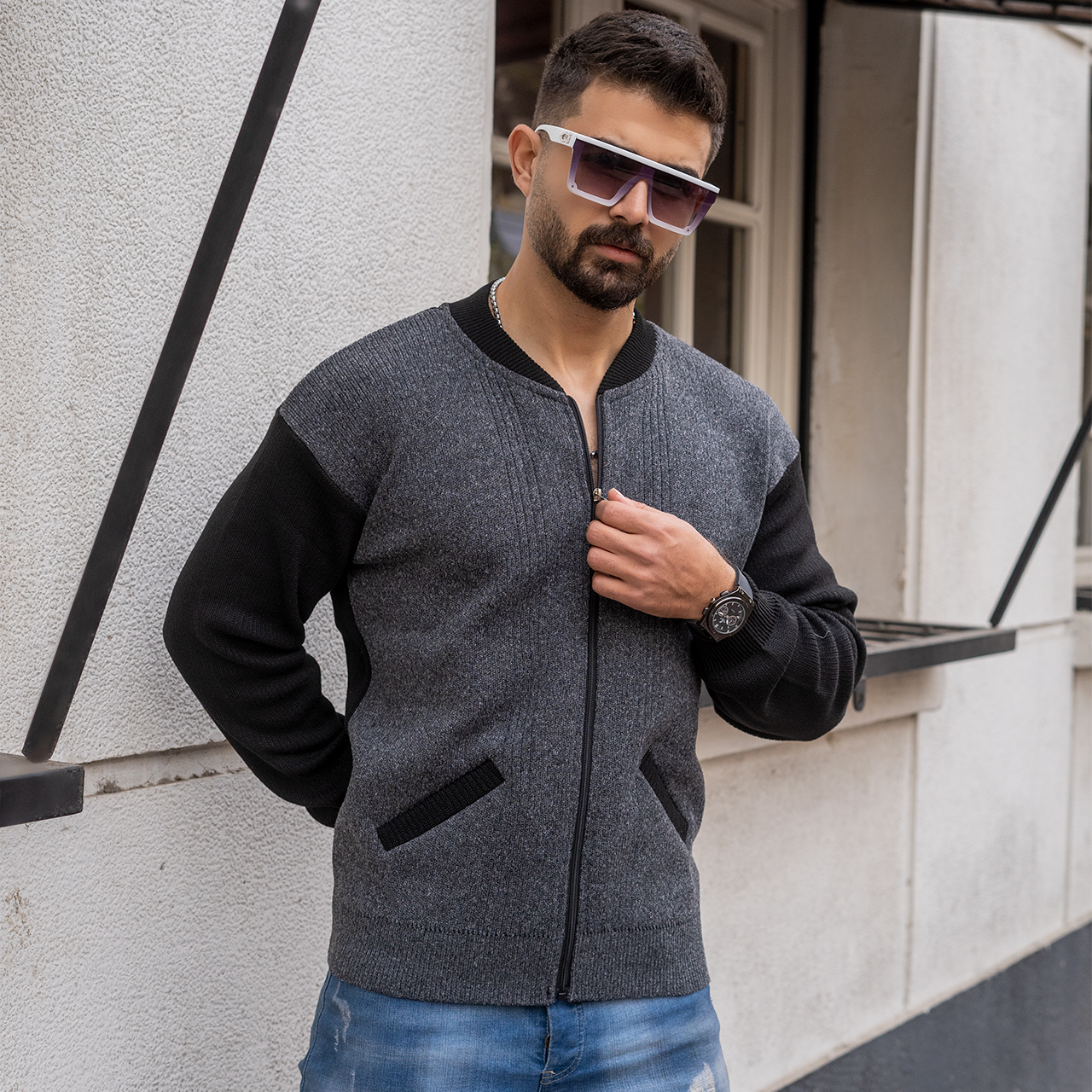 سوییشرت مردانه طوسی تیره مدل salar