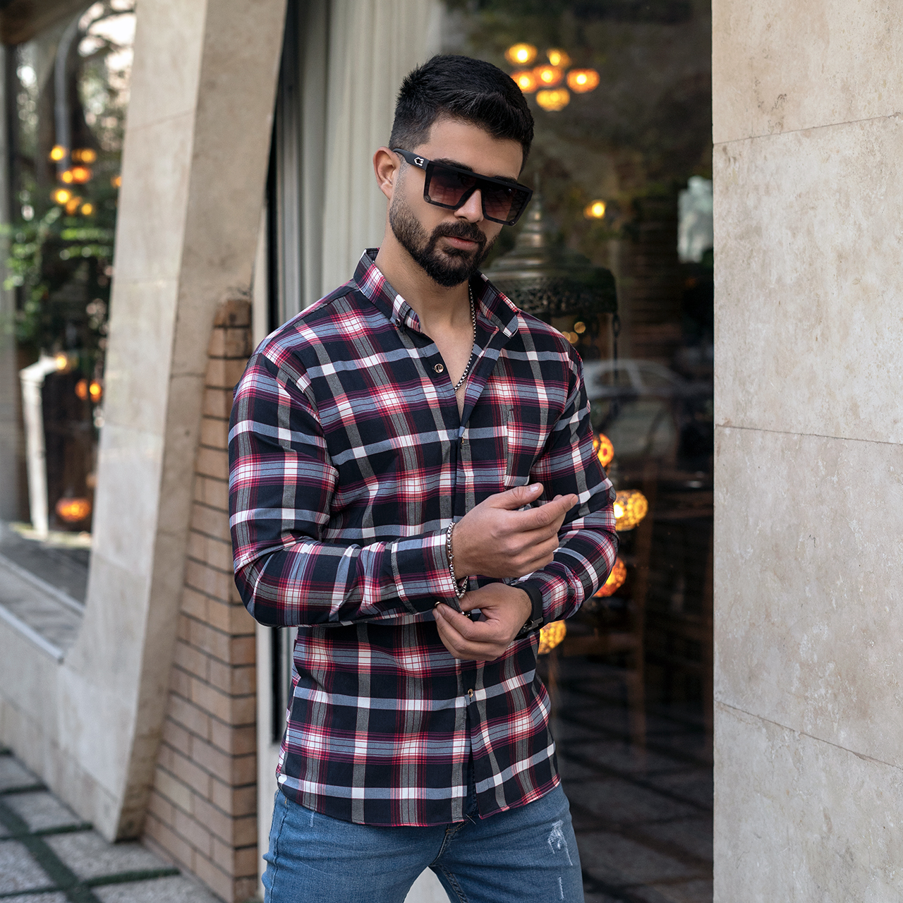 پیراهن مردانه سرمه ای قرمز مدل Redi