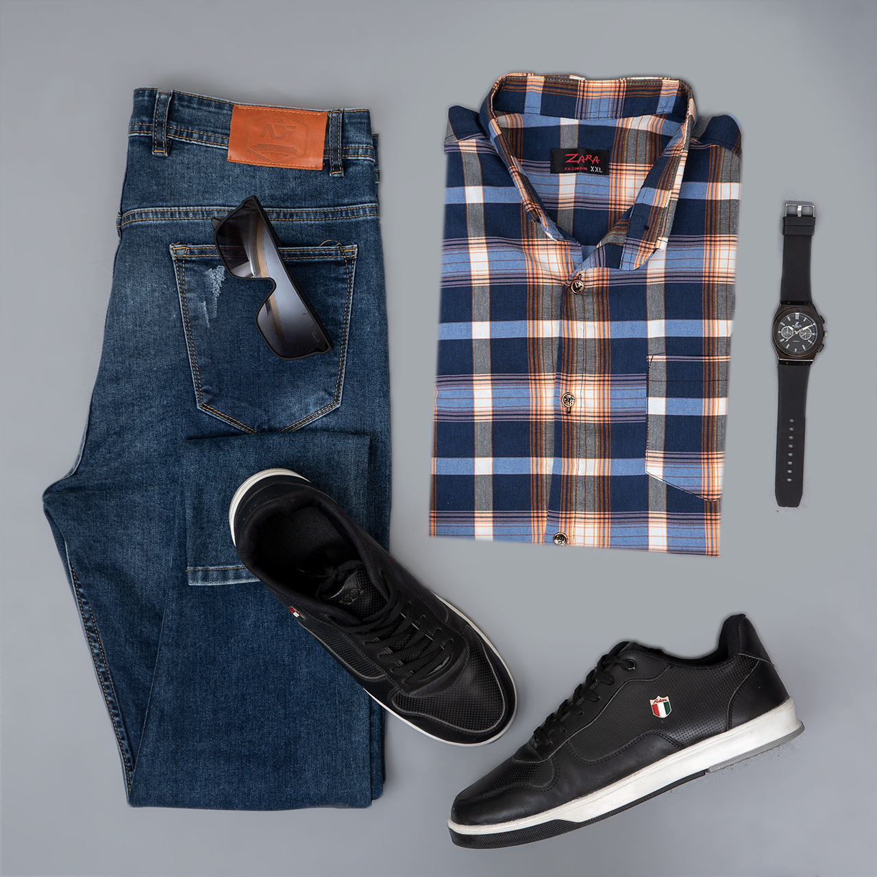 پیراهن مردانه سرمه ای نارنجی مدل Redi