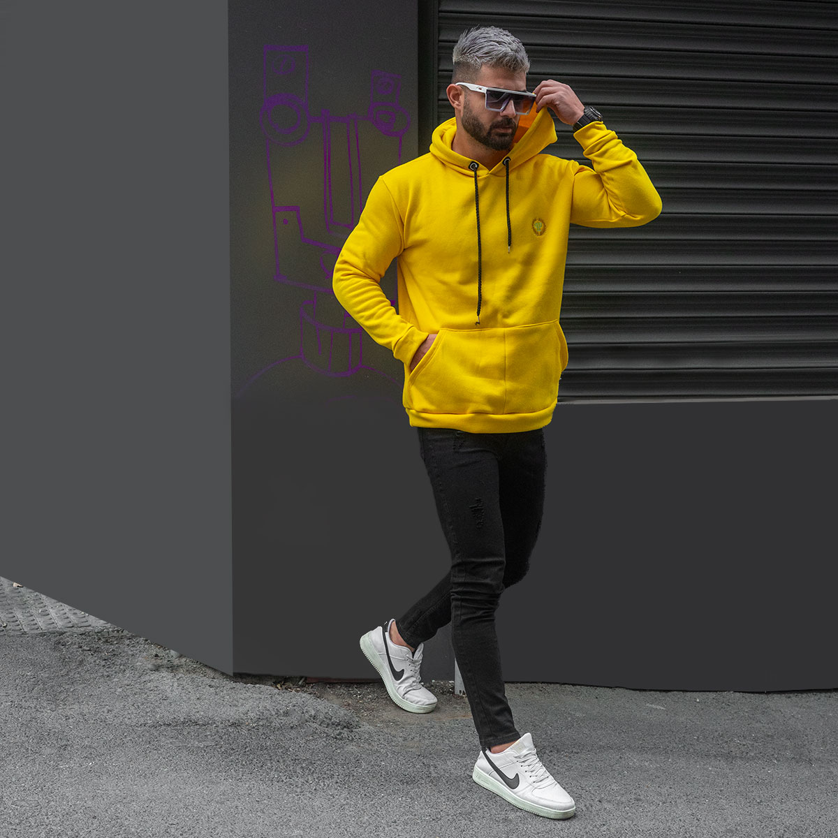 هودی مردانه زرد مدل Zanko