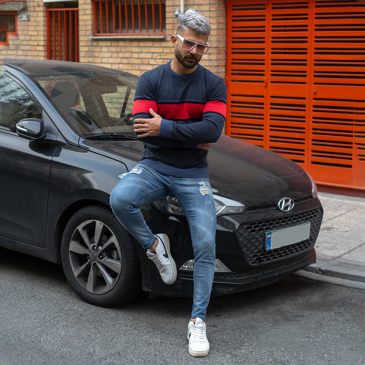 پلیور مردانه قرمز- سرمه ای مدل Madis