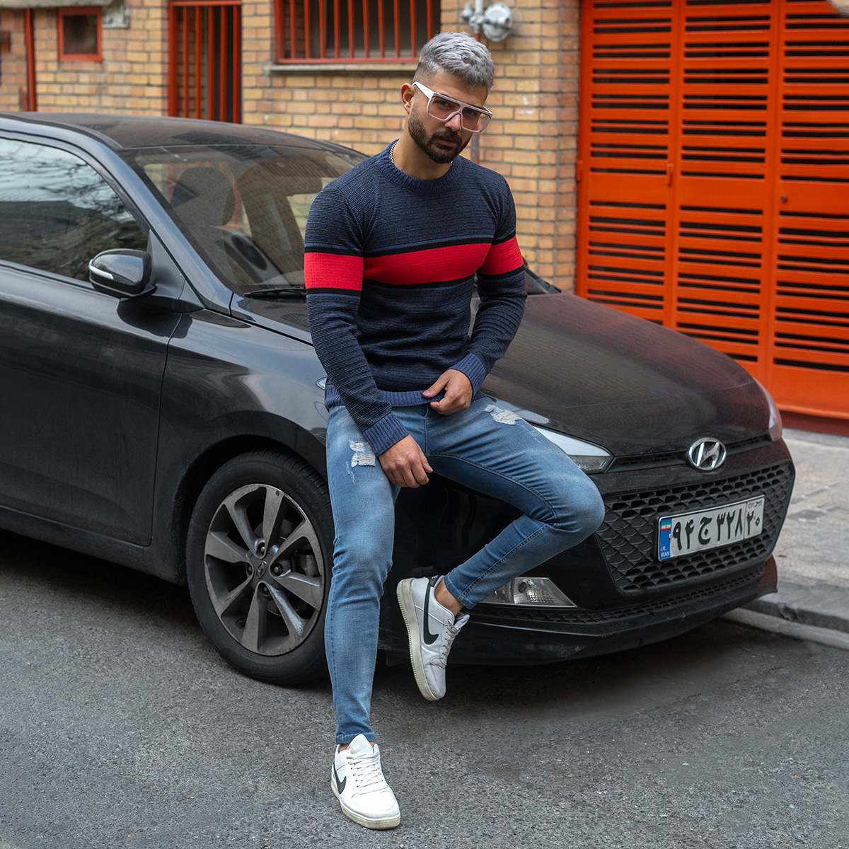 پلیور مردانه قرمز- سرمه ای مدل Madis