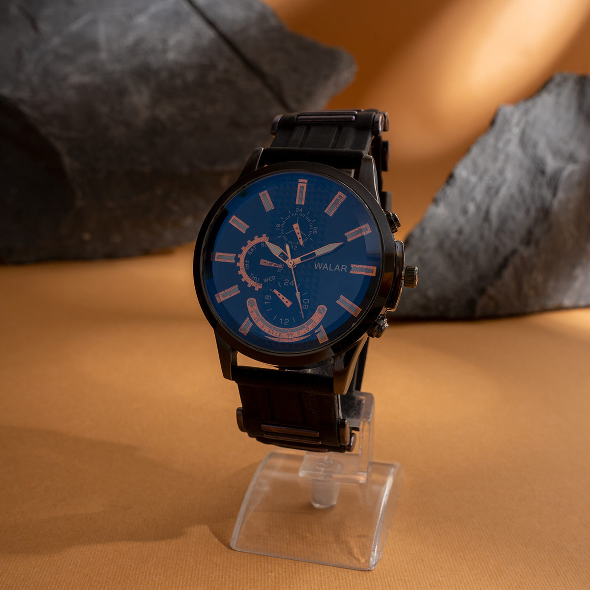 ساعت مردانه walar مشکی صفحه سرمه ای مدل A720