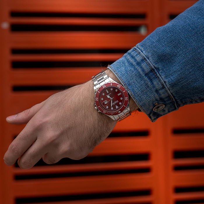 ساعت Mcy Kcy نقره ای صفحه قرمز مدل 345