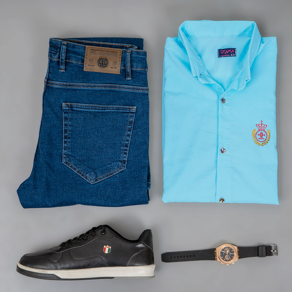 پیراهن مردانه آبی فیروزه ای مدل gabi