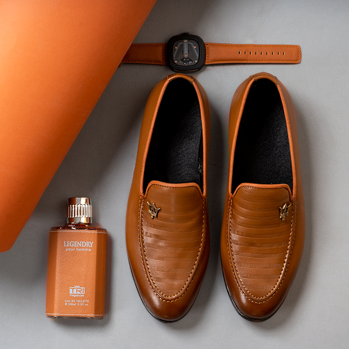 کفش کالج مازراتی عسلی طرح خطی مردانه مدل BAVINO