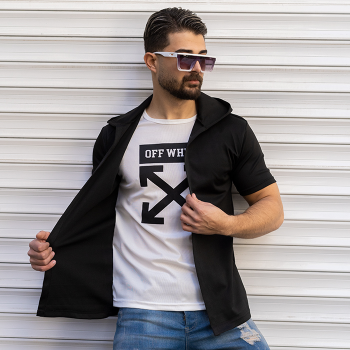 هودی مردانه مشکی سفید مدل Off White