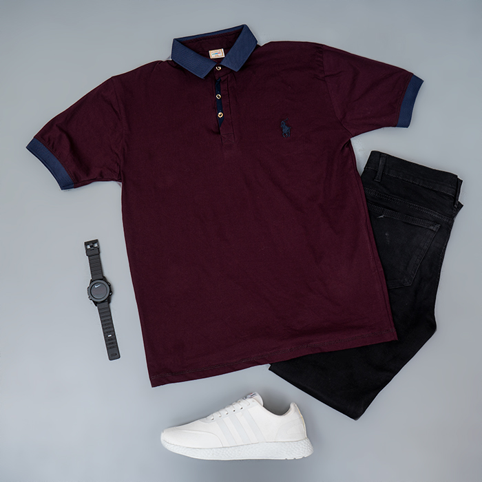 تیشرت مردانه زرشکی مدل Polo90