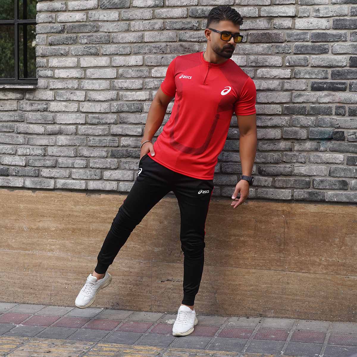 ست تیشرت شلوار مردانه قرمز مدل ASICS