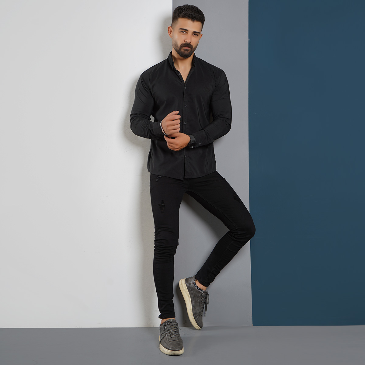 پیراهن مردانه مشکی مدل Fendi