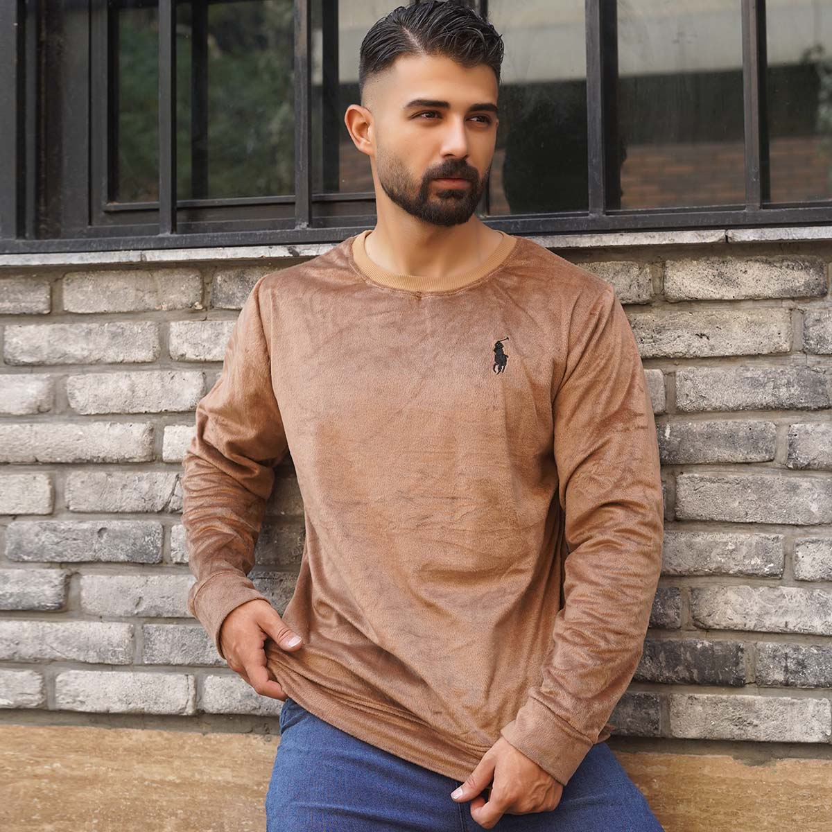 بلوز مردانه مخمل خاکی مدل Raden