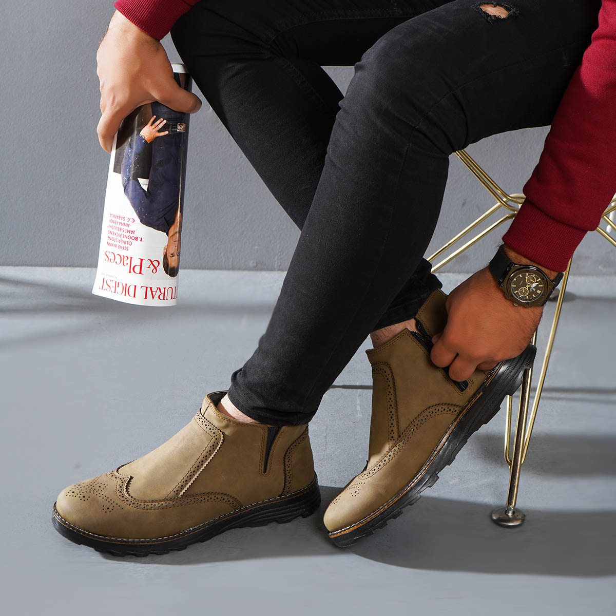 نیم بوت خاکی مردانه مدل ASHVAN